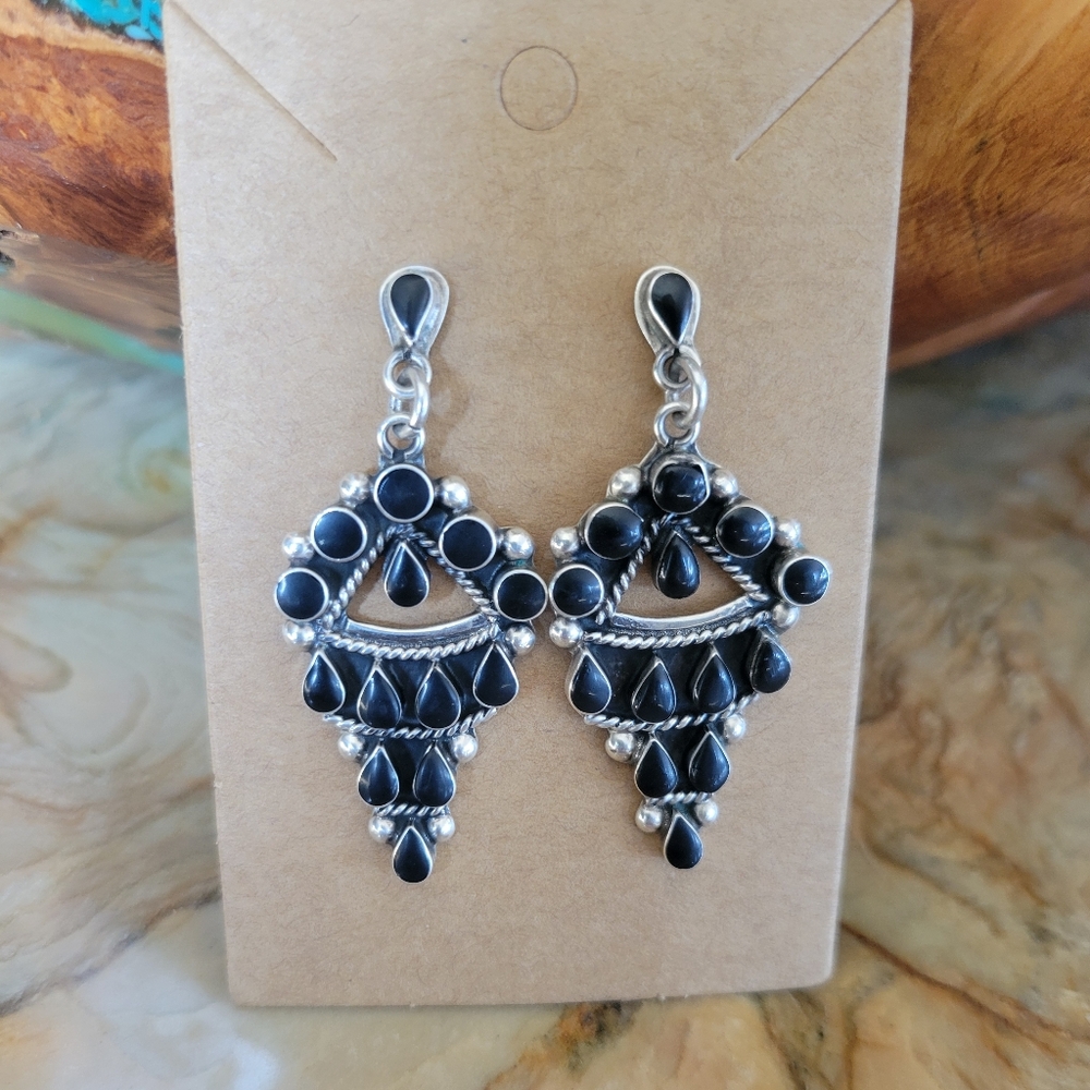 Elegant Black Onyx and Sterling Silver Dangle Earrings